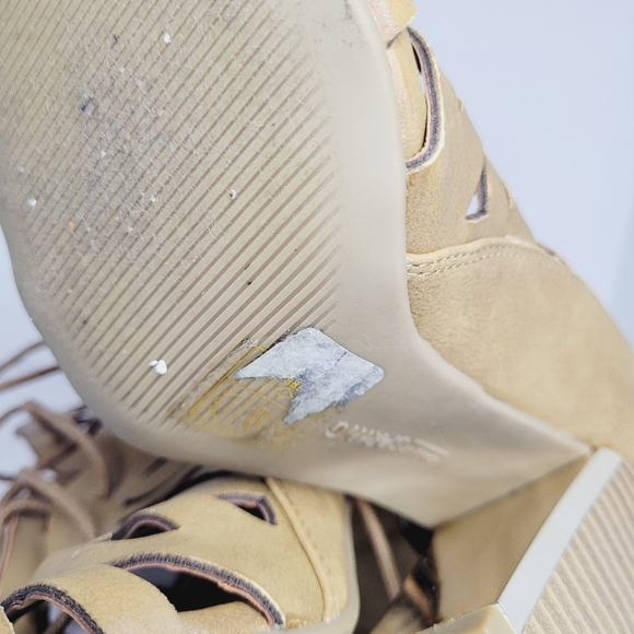 Call It Spring Black Heel Women's Tan 7.5 Strappy Zip Back-Lace Front 4" FLAWED - Picture 13 of 14